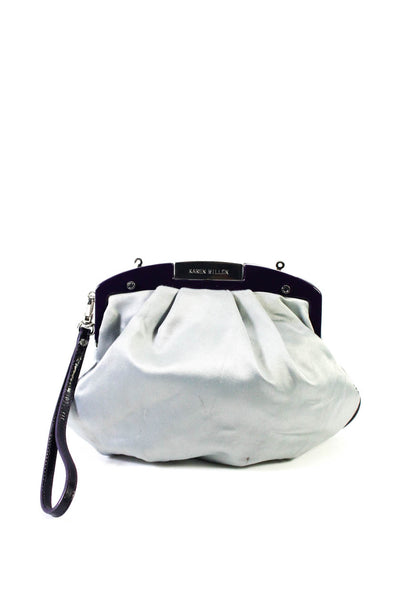 Karen Millen Womens Satin Pleated Crossbody Shoulder Handbag Gray Purple