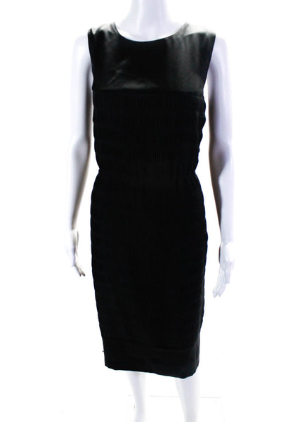 Rochas Womens Satin Pleated Sleeveless Zip Up Shift Dress Black Size L