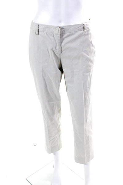 Miu Miu Womens Cotton Mid Rise Zip Up Straight Leg Pants Chinos Beige Size 42
