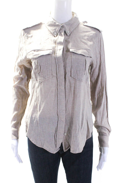 Reiss Womens Cotton Hidden Placket Collared Button Down Shirt Top Brown Size 4