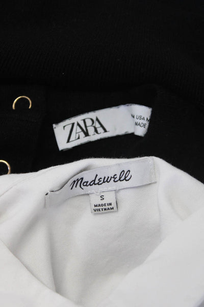 Zara Madewell Womens Crewneck Knit Top Button Up Top Black White Size M S Lot 2