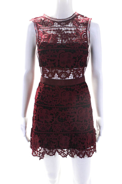 Self Portrait Womens Floral Embroidered Layered A-line Dress Red Black Size 2