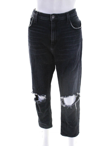 Current/Elliott Womens The Vintage Cropped Slim Leg Jeans Black Cotton Size 31