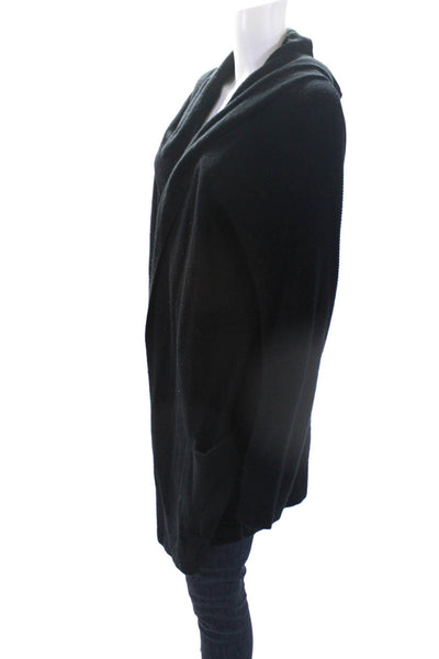 Zella Womens Long Sleeve Ribbed Trim Open Front Cardigan Sweater Black Wool XL