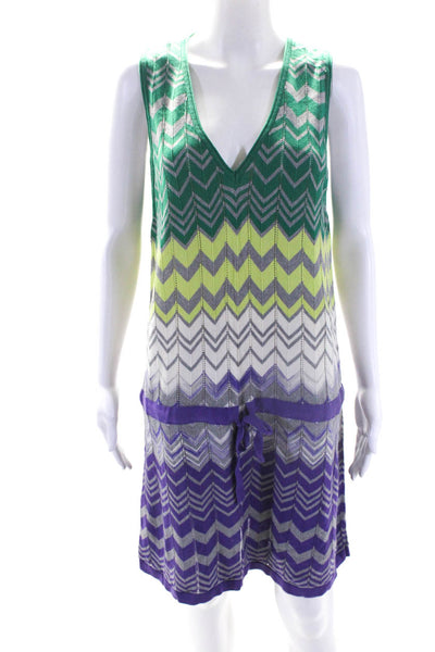 BCBGMAXAZRIA Womens Sleeveless V Neck Chevron Knit Dress Multicolored Size Large