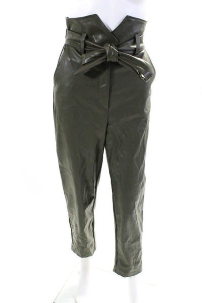 Bardot Womens Faux Leather High Waisted Tied Waist Straight Pants Green Size 2