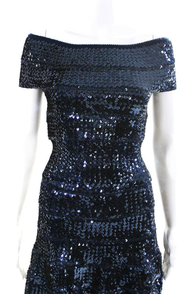 Nina Bauer Women's Sequin Embellished 2 Piece Blouse Skirt Set Blue Size L