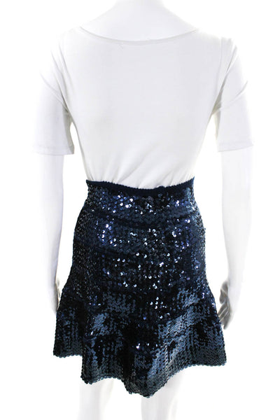Nina Bauer Women's Sequin Embellished 2 Piece Blouse Skirt Set Blue Size L