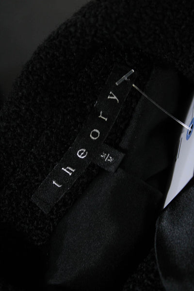 Theory Womens Woven Peak Lapel Five Button Slim Long Sleeved Blazer Black Size M