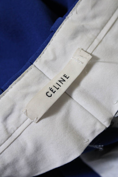 Celine Womens Flat Front High Rise Woven Zippered Ankle Dress Pants Blue Size 40