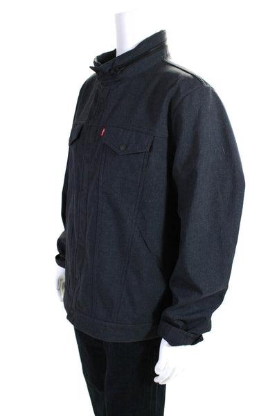 Levi's Mens Zipper High Neck Long Sleeved Snap Closure Jacket Gray Blue Size XL