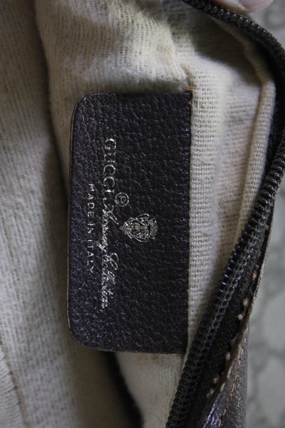 Gucci Womens Vintage Leather Zippered Monogram Crossbody Handbag Brown Beige Gre