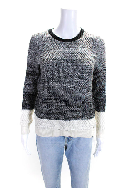 Si-Iae Womens Open Knit Crew Neck Sweater Black White Size Extra Small