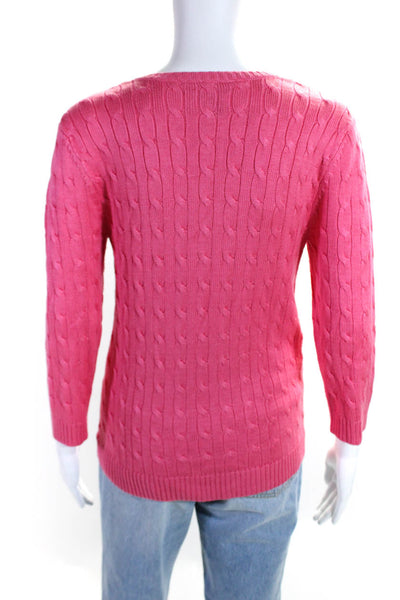Lauren Ralph Lauren Womens Salmon Cable Knit V-neck Pullover Sweater Top Size M