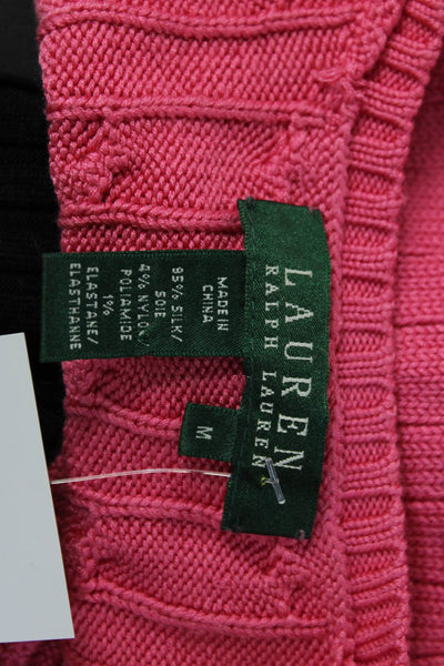 Lauren Ralph Lauren Womens Salmon Cable Knit V-neck Pullover Sweater Top Size M