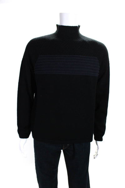 Armani Collezioni Mens Striped Print Mock Neck Long Sleeve Pullover Black Size M