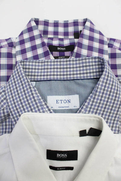 Boss Hugo Boss Eton Mens Purple Plaid Button Down Dress Shirt Size 16 17.5 lot 3