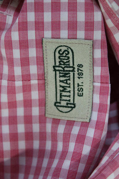 Gitman Mens Pink Cotton Plaid Collar Long Sleeve Button Down Dress Shirt Size M