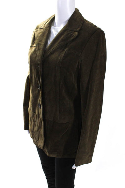 Banana Republic Womens Moss Green Leather Collar Long Sleeve Jacket Size 10