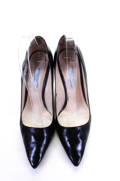 Prada Womens Leather Slip On Pointed Toe High Heels Pumps Black Size 38.5 8.5