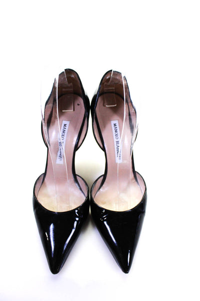 Manolo Blahnik Womens Patent Leather D'Orsay Heels Pointed Toe Pumps Black Size