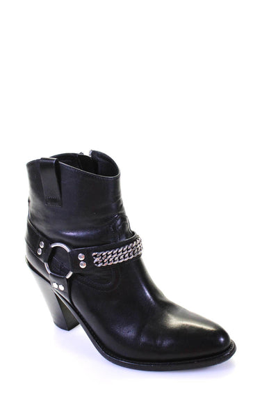 Saint Laurent Womens Leather Chain Detail High Heel Ankle Boots Black Size 38 8