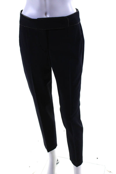 Brunello Cucinelli Womens High Rise Zip Up Straight Leg Pants Navy Blue Size 6