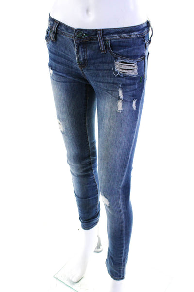 Genetic Denim Womens Distress Cotton Buttoned Skinny Leg Jeans Blue Size EUR25