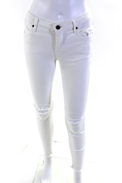 R+A Womens Cotton Distress Buttoned Zip Skinny Leg Jeans White Size EUR25