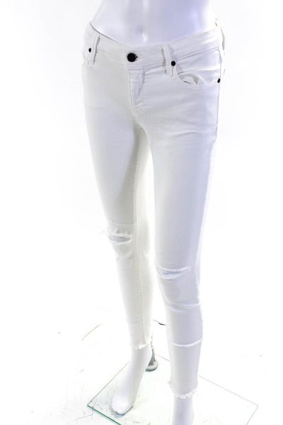 R+A Womens Cotton Distress Buttoned Zip Skinny Leg Jeans White Size EUR25