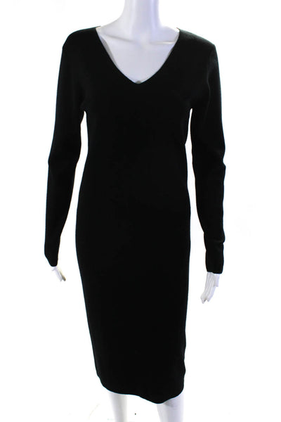 Massimo Dutti Womens Long Sleeve V Neck Sweater Dress Black Wool Size Large