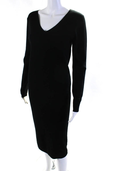 Massimo Dutti Womens Long Sleeve V Neck Sweater Dress Black Wool Size Large