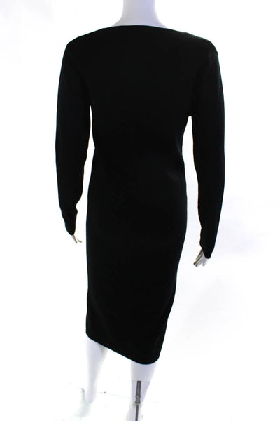 Massimo Dutti Womens Long Sleeve V Neck Sweater Dress Black Wool Size Large