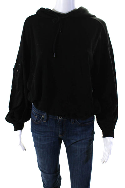 Vim Mia Womens Pullover Oversized Knit Hoodie Sweatshirt Black Size Large