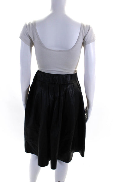 Iris & Ink Women's Leather Elastic Waist Knee Length A-line Skirt Black Size 10