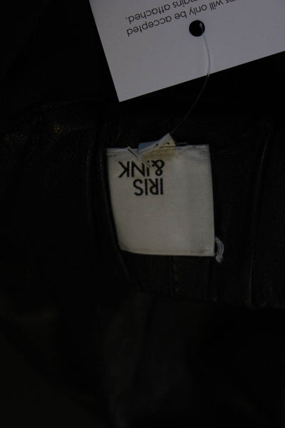 Iris & Ink Women's Leather Elastic Waist Knee Length A-line Skirt Black Size 10