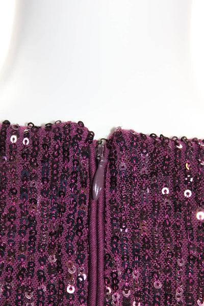 Calvin Klein Women's Sequin Long Sleeve V-Neck Slit Gown Purple Size 10