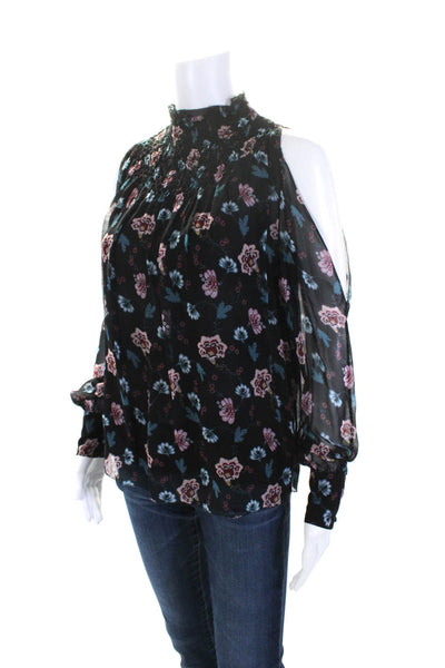 Intermix Womens Silk Floral Print Long Sleeves Blouse Black Size Petite