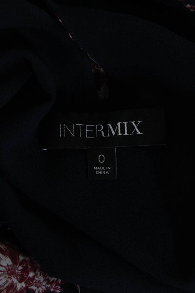 Intermix Womens Silk Floral Print Choker Neck Blouse Navy Blue Red Size 0