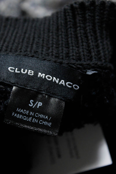 Club Monaco Women's Ribbed Trim Sleeveless Fuzzy Knit Top Black Size S