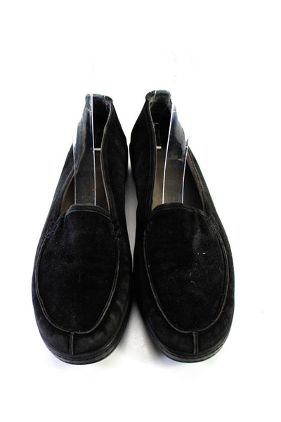 Stuart Weitzman Womens Suede Round Toe Platform Slip-On Loafers Black Size 7.5