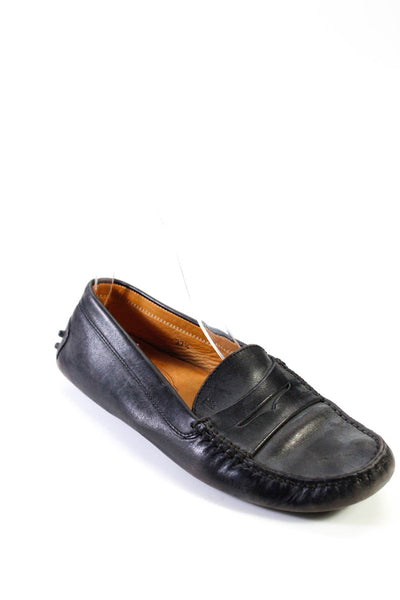Tods Womens Leather Round Apron Toe Slip-On Driving Loafers Black Size 7.5