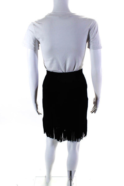 Rebecca Minkoff Women's Elastic Waist Fringe Trim Wiggle Skirt Black Size XS