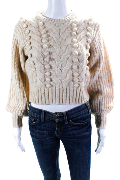 ASTR Women's Long Sleeve Cable Knit Crewneck Pullover Sweater Beige Size XS