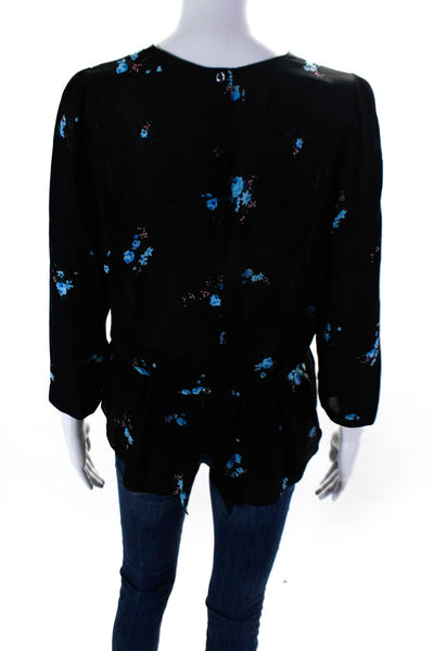 ALC Women's Silk Long Sleeve Floral Print V-Neck Ruffle Blouse Black Size 2