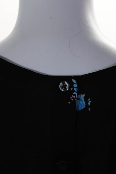 ALC Women's Silk Long Sleeve Floral Print V-Neck Ruffle Blouse Black Size 2