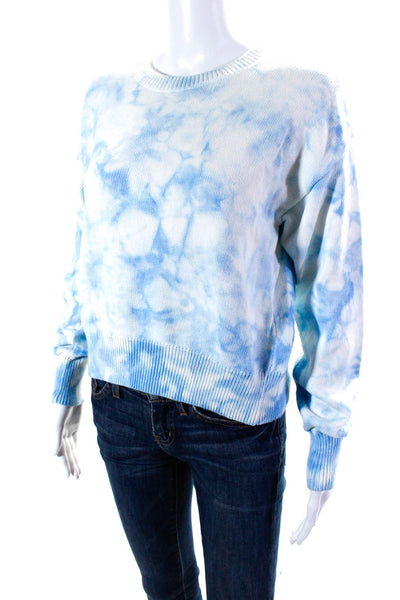 Intermix Womens Tie Dyed Round Neck Long Sleeved Knit Sweater Blue White Size S