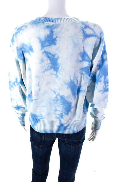 Intermix Womens Tie Dyed Round Neck Long Sleeved Knit Sweater Blue White Size S
