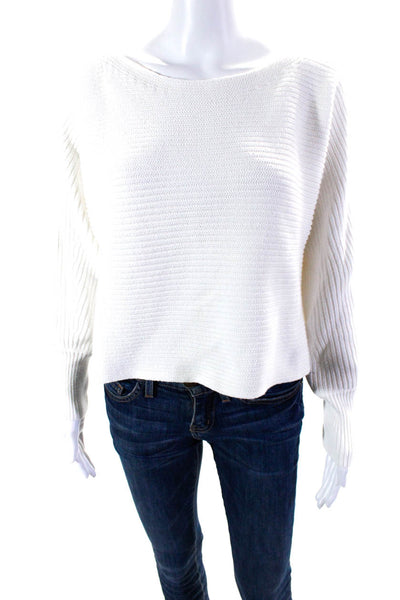 Intermix Womens Thick Knit Long Sleeved Boat Neck Cropped Sweater White Size S