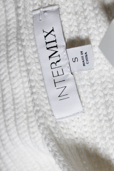 Intermix Womens Thick Knit Long Sleeved Boat Neck Cropped Sweater White Size S